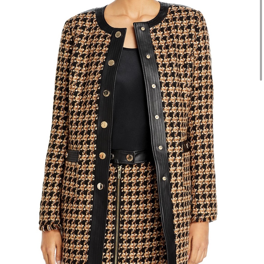 Karl Lagerfeld Black and Tan Blazer with Houndstooth Pattern